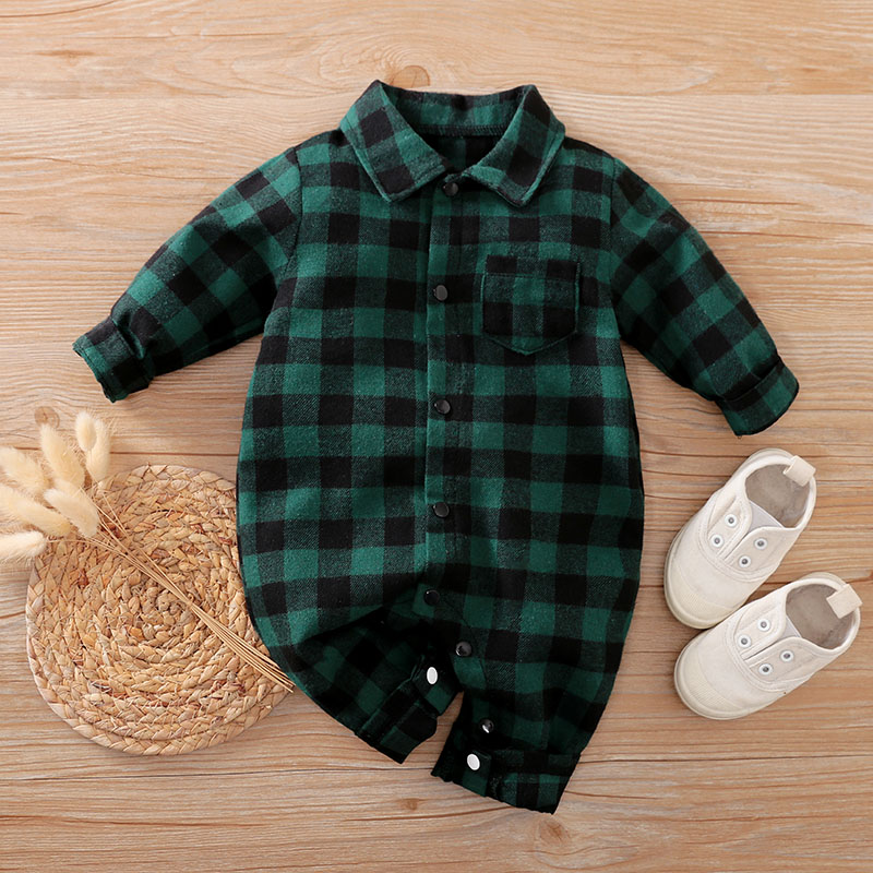 Baby Xmas Clothing - pasgeboren babyjongenskleding groene geruite jongen rompertjes