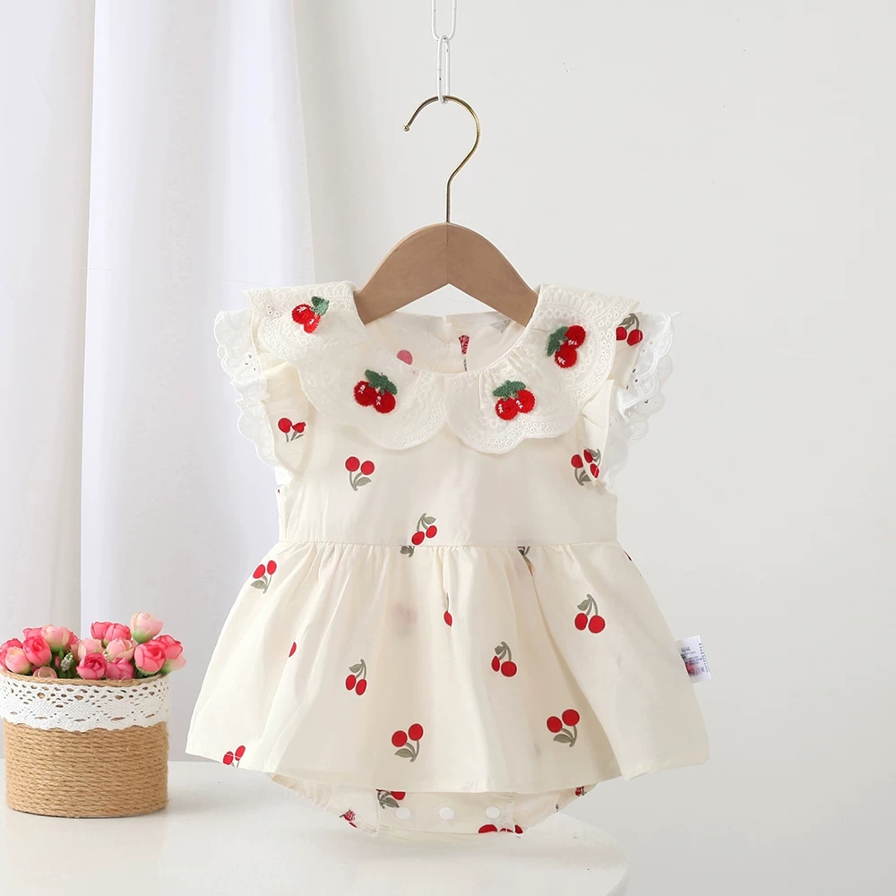 Baby Clothing Next - Zomer pasgeboren babymeisjeskleding kanten kersen jumpsuit