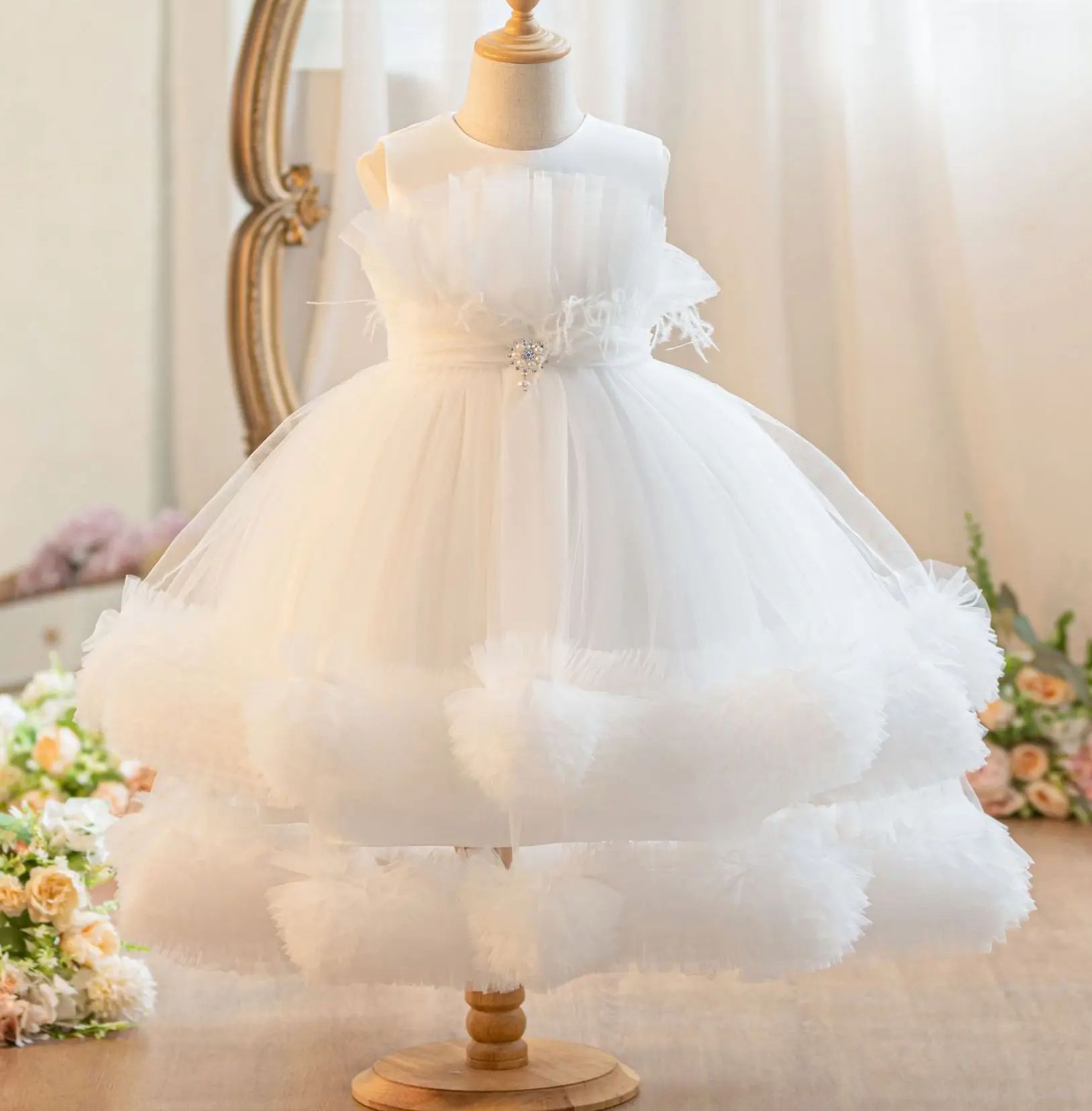 Baby Clothing Layers - Bloemenmeisje bruiloft feestjurk Gezwollen gelaagde meisjesprinsesjurken